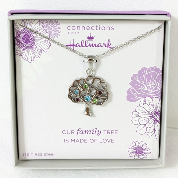Crystal Tree Of Life Stainless Steel Pendant Necklace, NEW - Picture 1 of 4